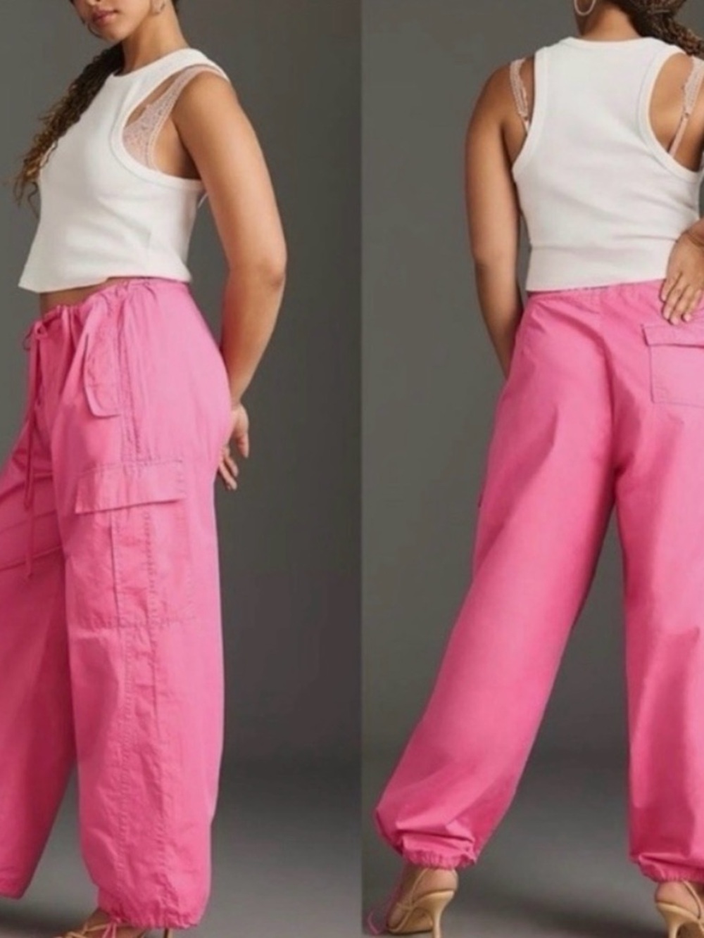 Good American Cargo Parachute‎ Pants Malibu Pink EUC GPP600P Plus Size 5